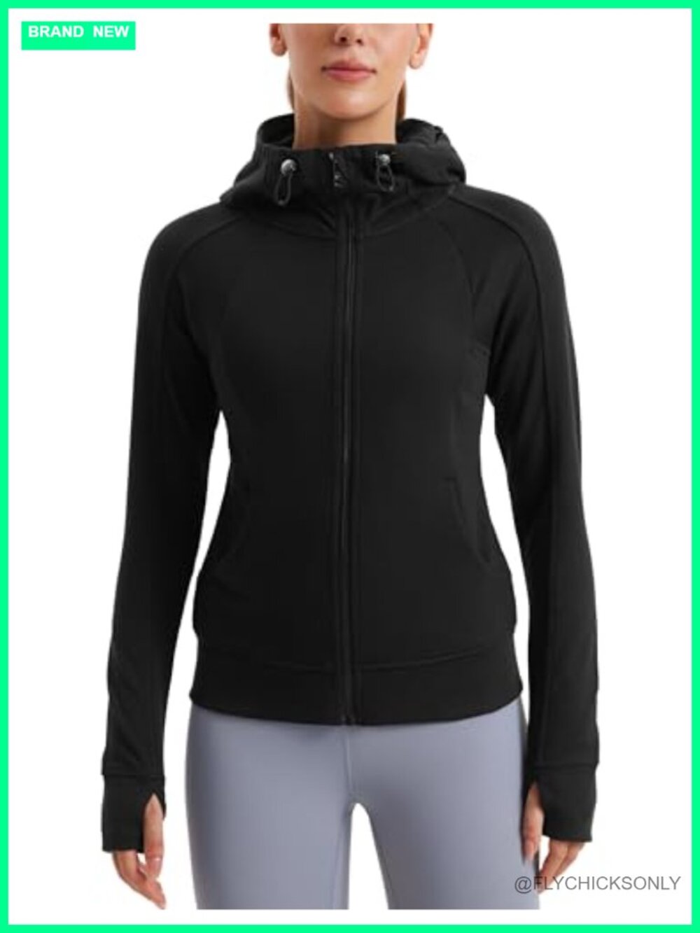 Fleece Full Zip Hoodie Jacket with Thumb Holes Casual Workout Zip-Up